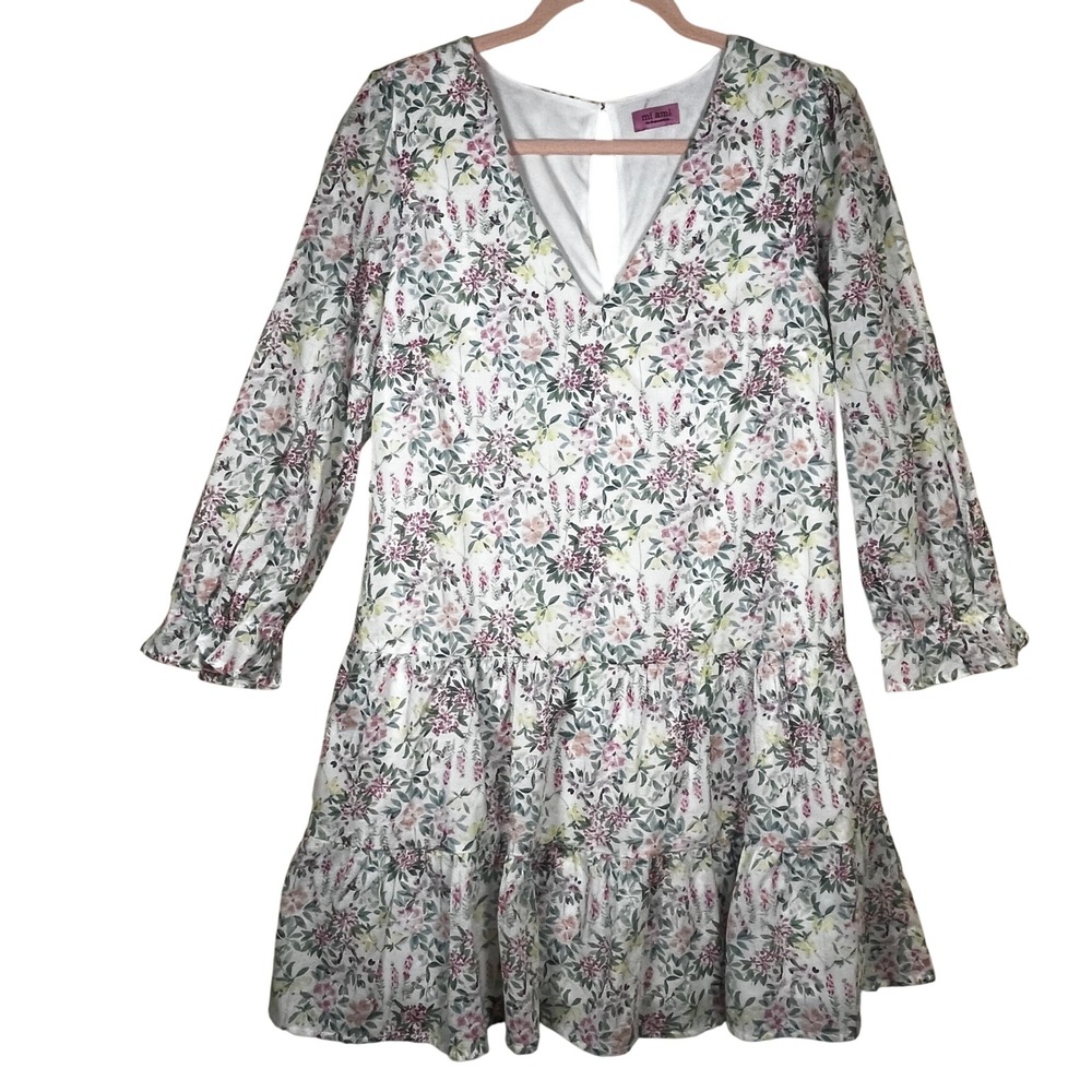 Mi Ami for Francescas Seona Floral Tiered Mini Dress‎ White Multi Cottagecore